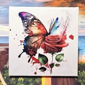 Butterfly Rose Gorgeous Watercolor Oil Painting Canvas Wall Art